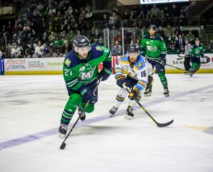 Portland Mariners play hockey against the Atlanta Gladiator in Portland, Maine, in 2023